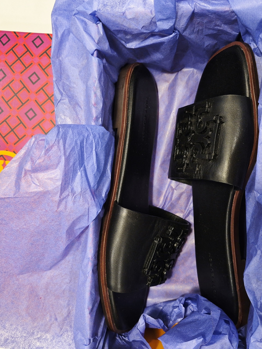 Tory Burch Womens Black Slide Sandals - Leather Upper